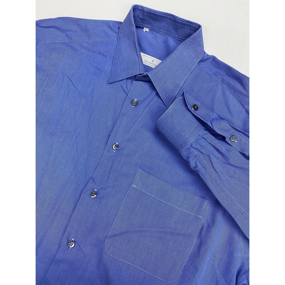 Men Ermenegildo Zegna Spain blue pocket cotton button up dress shirt 42-16.5